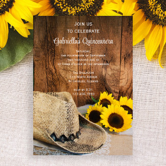 Sonnenblumen und Cowboy Hat Quinceañera Barn Party Einladung