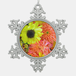 Sonnenblumen und Dahlien-Weihnachtsschmuck Schneeflocken Zinn-Ornament