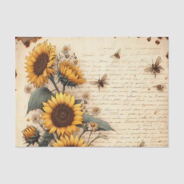Sonnenblumen und Daisien mit fliegenden Bienen und Seidenpapier (Vorderseite)
