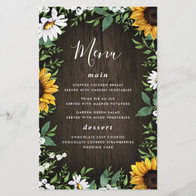 Sonnenblumen und Daisy Rustic Wood Wedding Karten (Vorderseite)