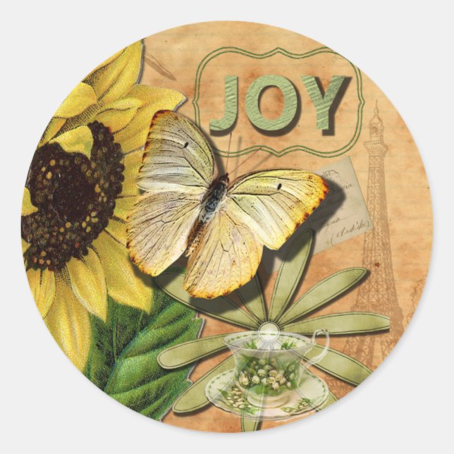 Sonnenblumen und Eiffelturm Runder Aufkleber (Vorderseite)