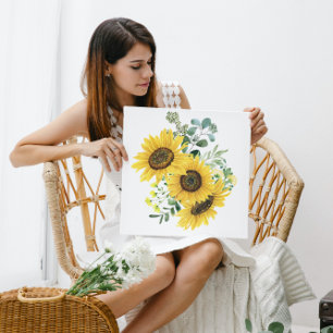 Sonnenblumen und Eukalyptus-Arrangement Leinwanddruck