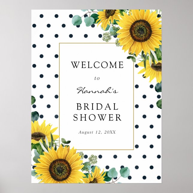Sonnenblumen und Eukalyptus Baby Dusche Begrüßungs Poster (Vorne)