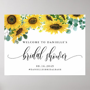 Sonnenblumen und Eukalyptus Brautparty Begrüßung Poster