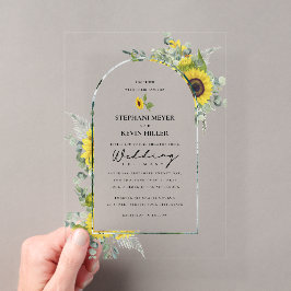 Sonnenblumen und Eukalyptus-Hochzeit Acryleinladungen