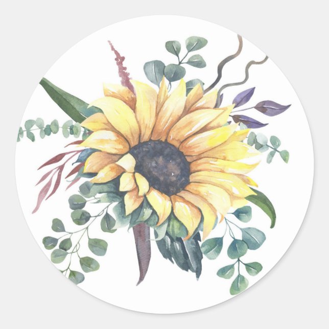 Sonnenblumen und Eukalyptus Runder Aufkleber (Vorderseite)