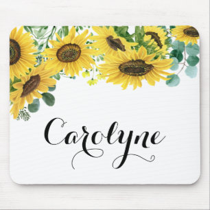 Sonnenblumen und Eukalyptus-Script Personalisiert Mousepad
