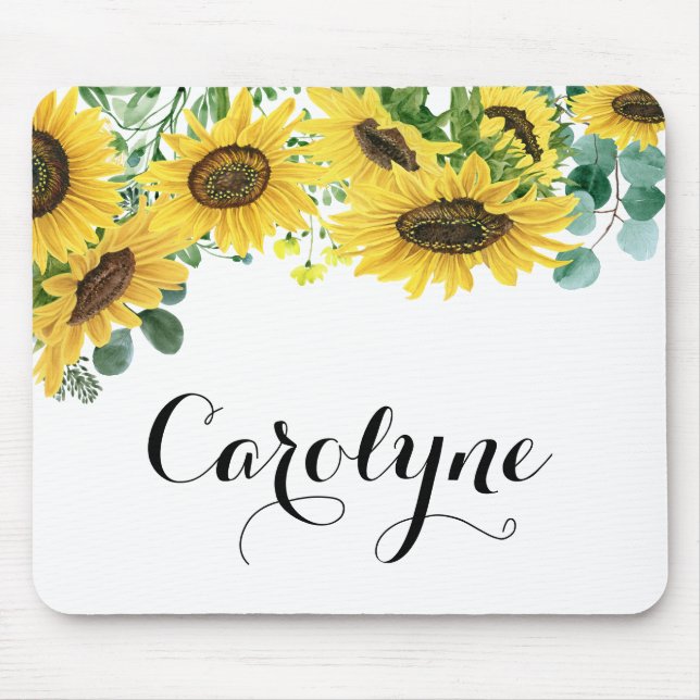 Sonnenblumen und Eukalyptus-Script Personalisiert Mousepad (Vorne)