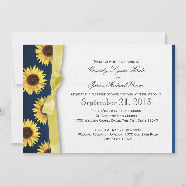 Sonnenblumen und feierliche Hochzeit mit Ribbon Einladung (Vorderseite)
