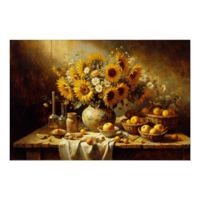 Sonnenblumen und Früchte Stillleben Malerei Decoup Poster (Vorderseite)