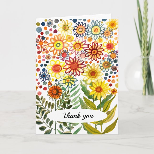 Sonnenblumen und Gänseblumen Dankeskarte (Vorderseite)