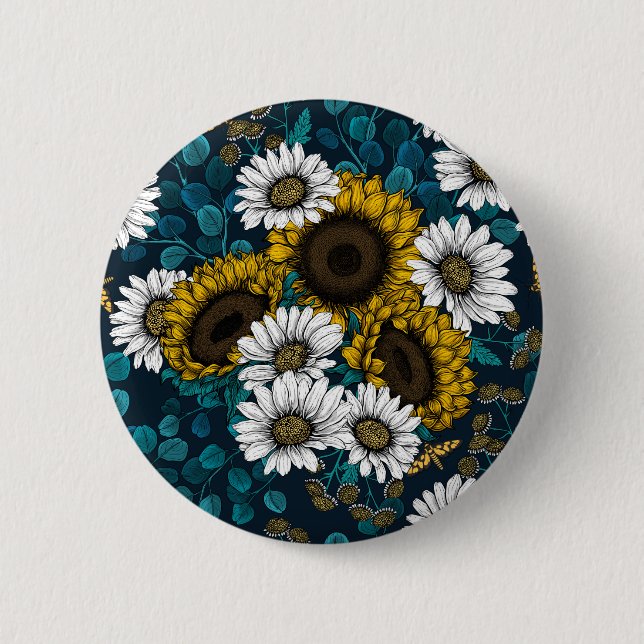 Sonnenblumen und Gänseblumen, Sommergarten 2 Button (Vorderseite)