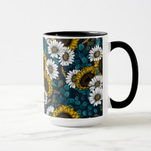 Sonnenblumen und Gänseblumen, Sommergarten 2 Tasse