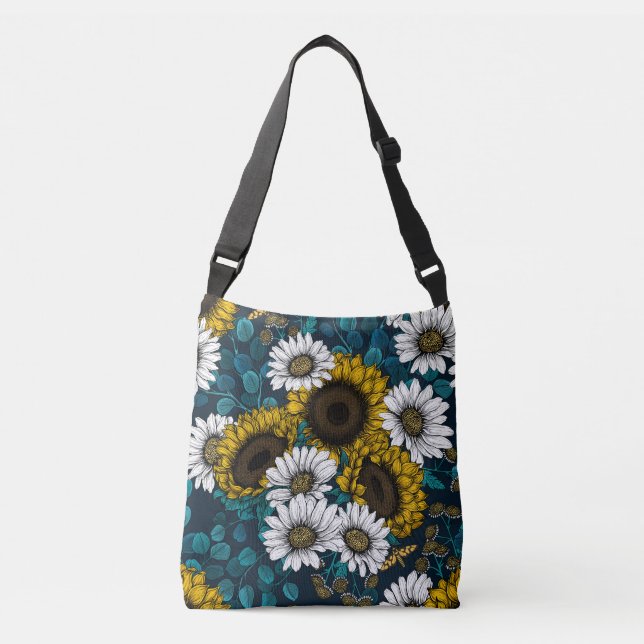 Sonnenblumen und Gänseblumen, Sommergarten 2 Tragetaschen Mit Langen Trägern (Vorderseite)