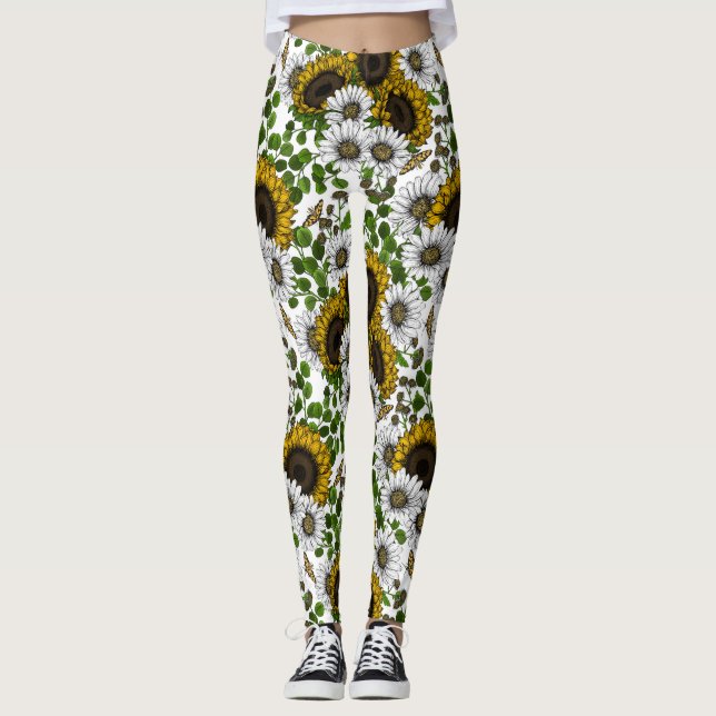Sonnenblumen und Gänseblumen, Sommergarten 3 Leggings (Vorderseite)