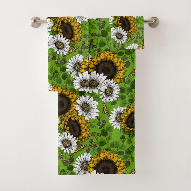 Sonnenblumen und Gänseblumen, Sommergarten Badhandtuch Set (Insitu)