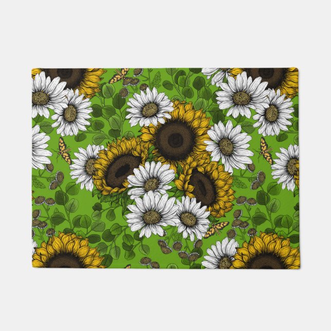 Sonnenblumen und Gänseblumen, Sommergarten Fußmatte (Vorderseite)