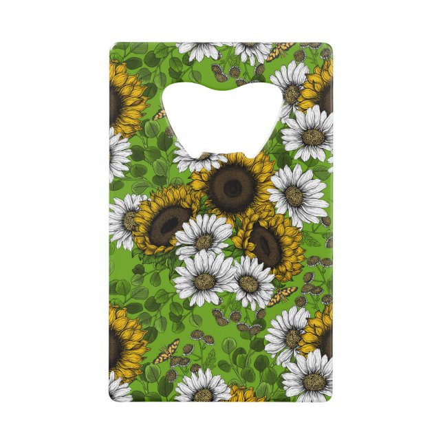 Sonnenblumen und Gänseblumen, Sommergarten Geldbeutel Flaschenöffner (Vorderseite)