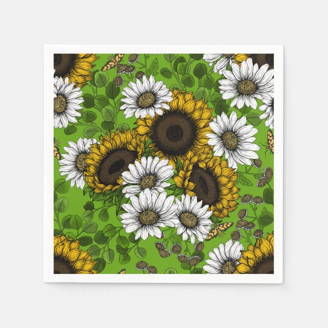 Sonnenblumen und Gänseblumen, Sommergarten Serviette (Vorderseite)