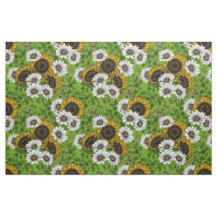 Sonnenblumen und Gänseblumen, Sommergarten Stoff
