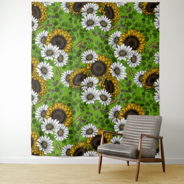 Sonnenblumen und Gänseblumen, Sommergarten Wandteppich (Beispiel)