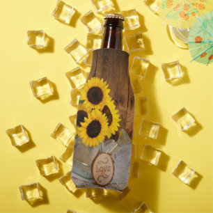 Sonnenblumen und Gartenwasser Gastgeschenke Hochze Flaschenkühler