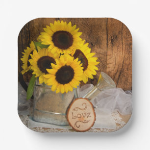 Sonnenblumen und Gartenwasser kann Hochzeit sperre Pappteller