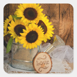 Sonnenblumen und Gartenwasser kann Hochzeit sperre Quadratischer Aufkleber