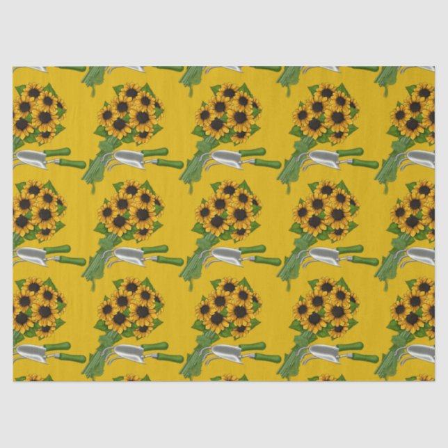 Sonnenblumen- und Gartenwerkzeuge- Seidenpapier (Vorderseite)