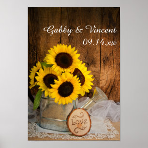 Sonnenblumen und Gießkanne Scheunenhochzeit Poster