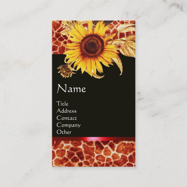SONNENBLUMEN UND GIRAFFE HAUT ROTES GEMSTONE-MONOG VISITENKARTE (Vorderseite)