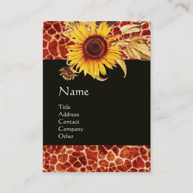 SONNENBLUMEN UND GIRAFFE HAUT ROTES GEMSTONE-MONOG VISITENKARTE (Vorderseite)
