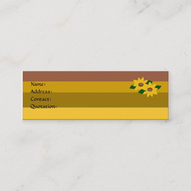 Sonnenblumen und goldene Streifen Mini Visitenkarte (Vorderseite)