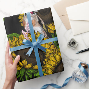 Sonnenblumen und Goldflossen auf schwarz Geschenkpapier