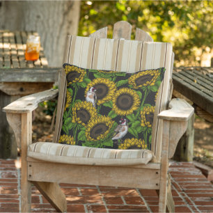 Sonnenblumen und Goldflossen auf schwarz Kissen