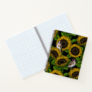 Sonnenblumen und Goldflossen auf schwarz Notizbuch