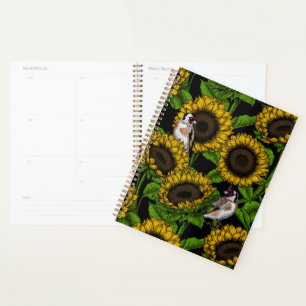 Sonnenblumen und Goldflossen auf schwarz Planer