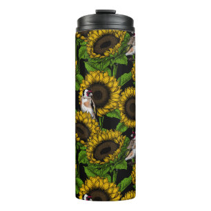 Sonnenblumen und Goldflossen auf schwarz Thermosbecher