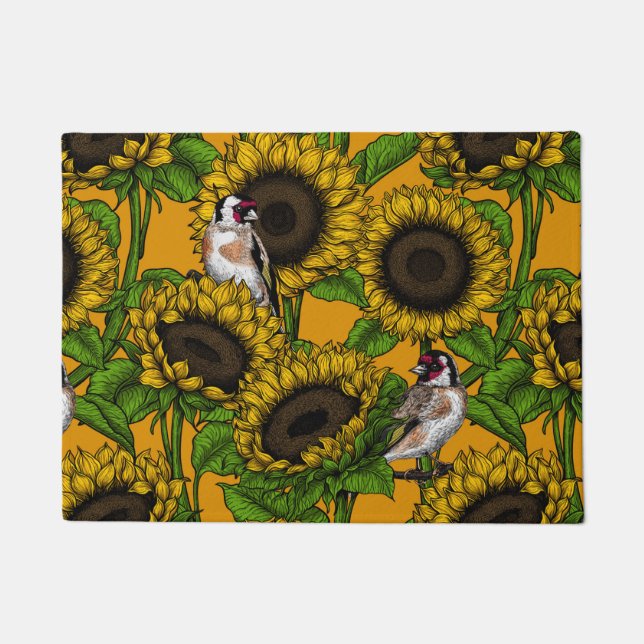 Sonnenblumen und Goldschmuck auf Orange Fußmatte (Vorderseite)