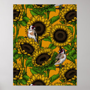 Sonnenblumen und Goldschmuck auf Orange Poster
