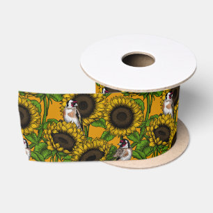 Sonnenblumen und Goldschmuck auf Orange Satinband