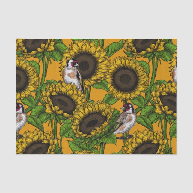 Sonnenblumen und Goldschmuck auf Orange Seidenpapier (Vorderseite)