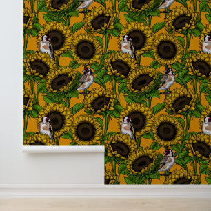 Sonnenblumen und Goldschmuck auf Orange Tapete