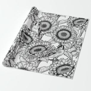 Sonnenblumen und Goldschmuck in Schwarz-Weiß Geschenkpapier