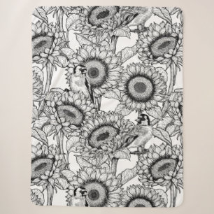 Sonnenblumen und Goldschmuck in Schwarz-Weiß Sherpadecke