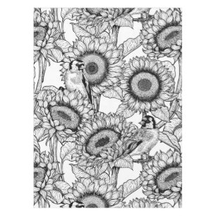 Sonnenblumen und Goldschmuck in Schwarz-Weiß Tischdecke