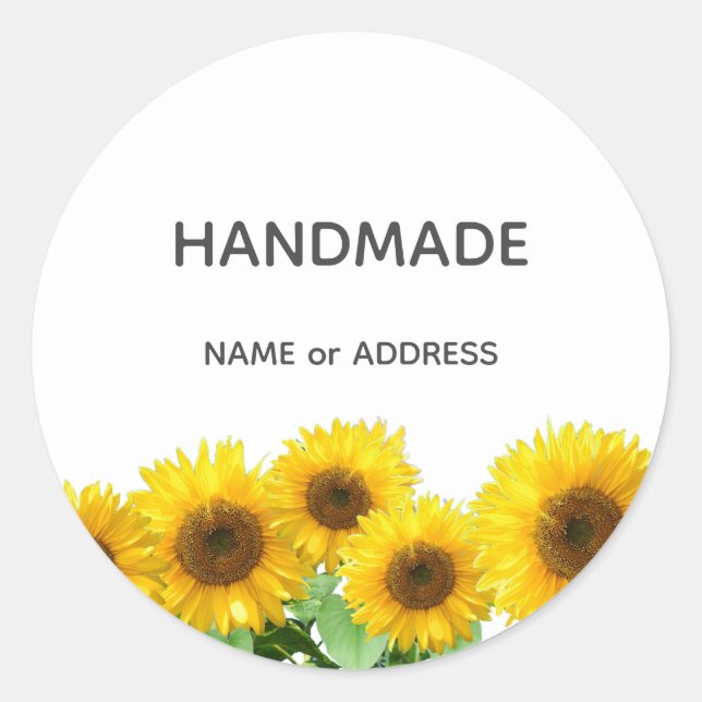 Sonnenblumen und handgefertigter Text auf Weiß Runder Aufkleber (Vorderseite)
