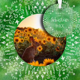 Sonnenblumen und Hase auf grünem Weihnachtsschmuck Ornament