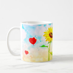 Sonnenblumen und Herzblasen Romantisches Geschenkd Kaffeetasse