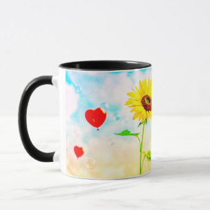 Sonnenblumen und Herzblasen Romantisches Geschenkd Tasse